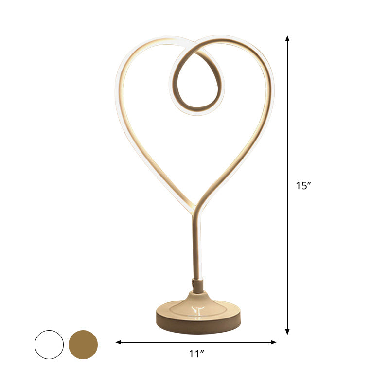 Gold/White Led Living Room Desk Light With Heart Acrylic Shade: Contemporary Task Lighting