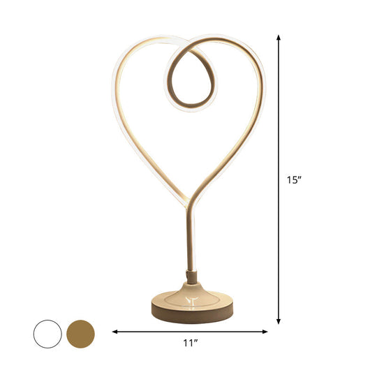 Gold/White Led Living Room Desk Light With Heart Acrylic Shade: Contemporary Task Lighting