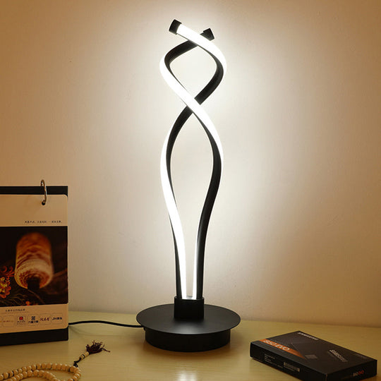 Modern Led Desk Lamp - Twist Design Minimalist Black/White Acrylic Shade Ideal For Bedroom Task