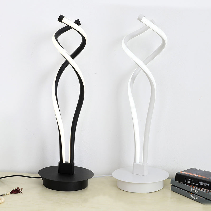 Modern Led Desk Lamp - Twist Design Minimalist Black/White Acrylic Shade Ideal For Bedroom Task