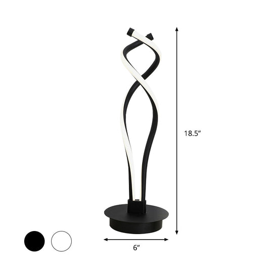 Modern Led Desk Lamp - Twist Design Minimalist Black/White Acrylic Shade Ideal For Bedroom Task