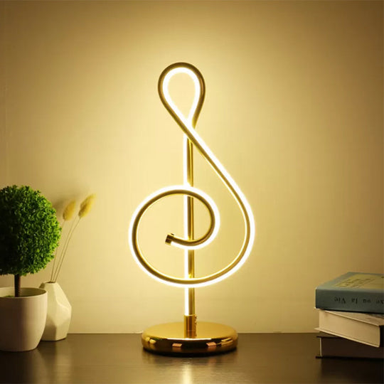 Curved Led Night Table Lamp - Gold Minimalist Task Lighting With Warm/White Ambient Light