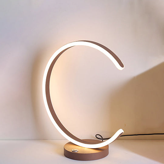 Minimalistic Led Coffee Nightstand Lamp With Curved Design Warm/White Light