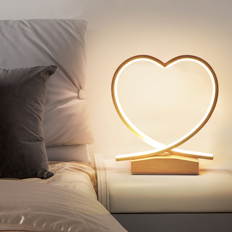 Modern Metal Heart Desk Lamp - Small Led Wood Task Light With Acrylic Shade