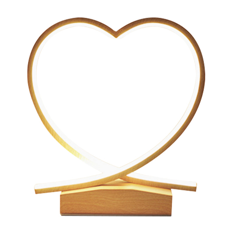 Modern Metal Heart Desk Lamp - Small Led Wood Task Light With Acrylic Shade