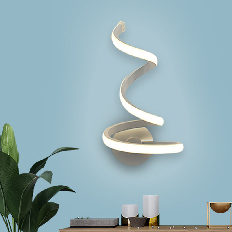 White Led Sconce Light With Modern Spiral Acrylic Shade For Dining Room