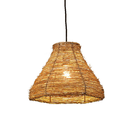 Chinese Flaxen Pendant Light: Bamboo Bell Design For Dining Room