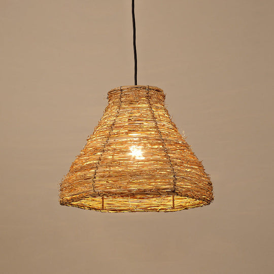 Chinese Flaxen Pendant Light: Bamboo Bell Design For Dining Room