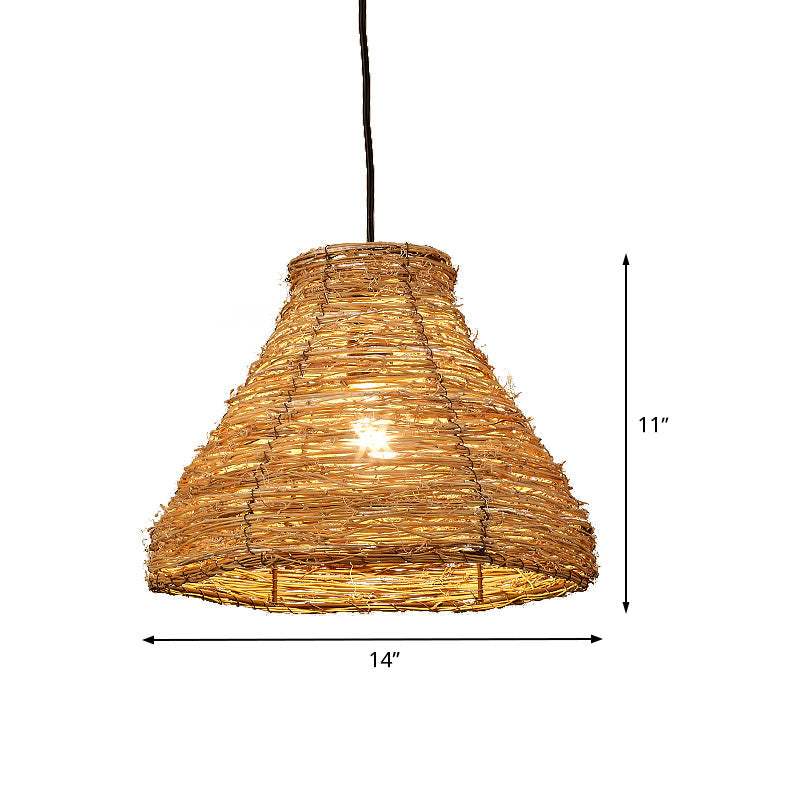 Chinese Flaxen Pendant Light: Bamboo Bell Design For Dining Room