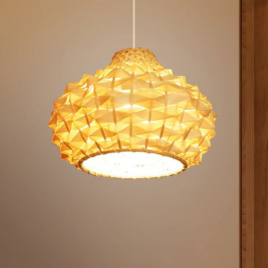 Gourd Ceiling Light Bamboo Suspension Fixture - Asian-Inspired Beige 1-Bulb Lighting For Teahouse