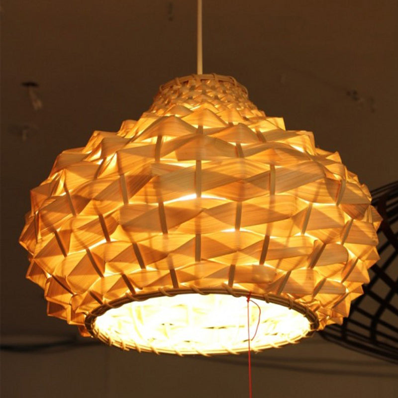 Gourd Ceiling Light Bamboo Suspension Fixture - Asian-Inspired Beige 1-Bulb Lighting For Teahouse