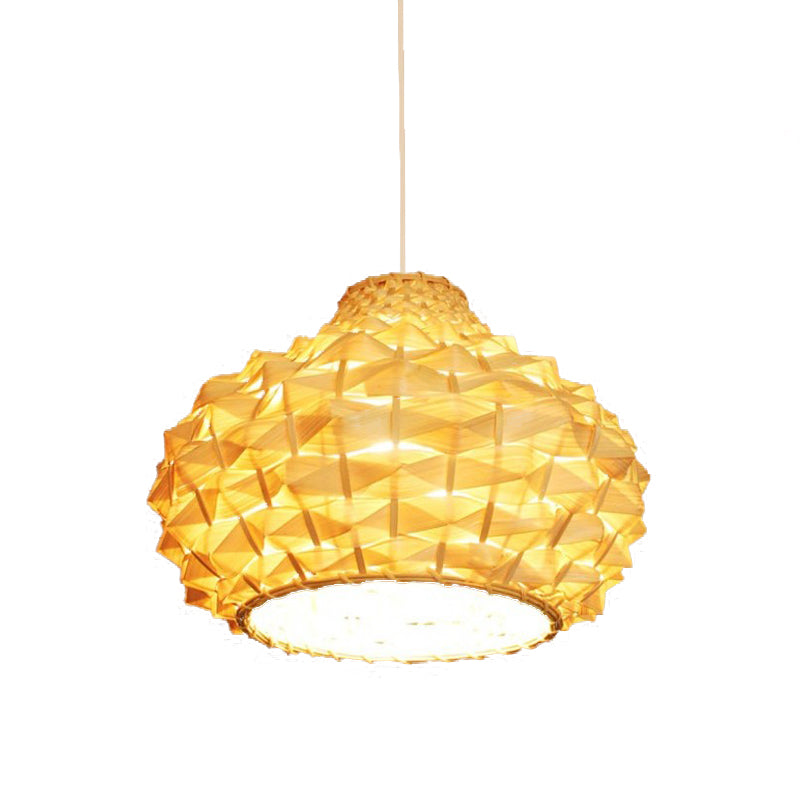 Gourd Ceiling Light Bamboo Suspension Fixture - Asian-Inspired Beige 1-Bulb Lighting For Teahouse