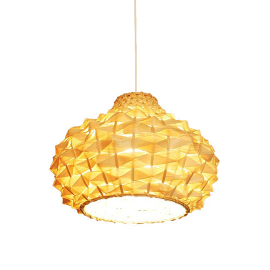 Gourd Ceiling Light Bamboo Suspension Fixture - Asian-Inspired Beige 1-Bulb Lighting For Teahouse