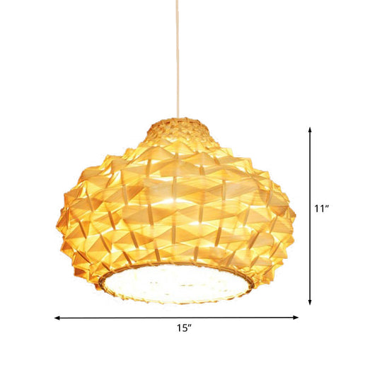 Gourd Ceiling Light Bamboo Suspension Fixture - Asian-Inspired Beige 1-Bulb Lighting For Teahouse