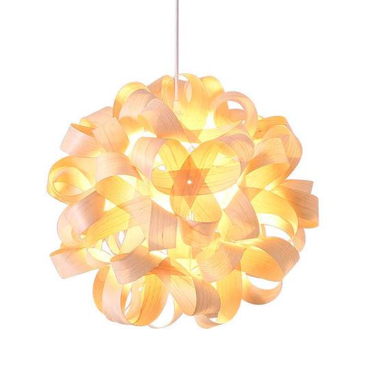 Japanese Wood Floral Pendant Light - Beige Suspended Lighting For Dining Room