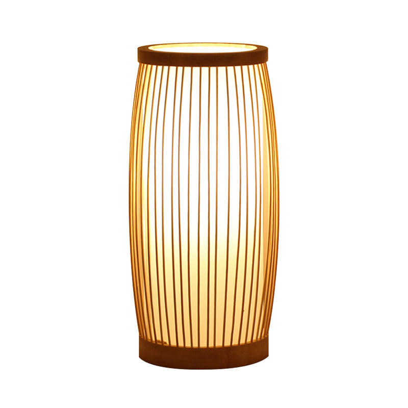 Chinese Wood Desk Lamp With Bamboo Shade - Living Room Task Lighting