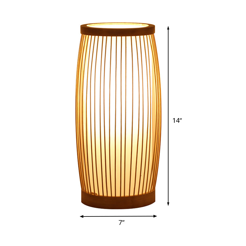 Chinese Wood Desk Lamp With Bamboo Shade - Living Room Task Lighting