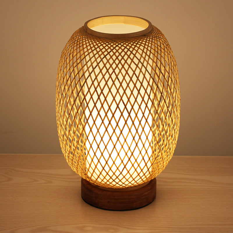 Small Japanese Bamboo Desk Lamp - Handcrafted Task Lighting For Bedside & Office