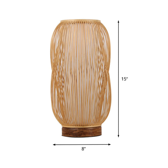 Bamboo Cylinder Desk Light - Wood Base 1-Bulb Task Lighting