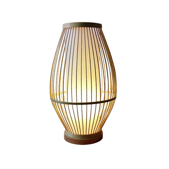 Bamboo Lantern Task Lamp For Dining Rooms - Asian Beige Lighting With Bulb