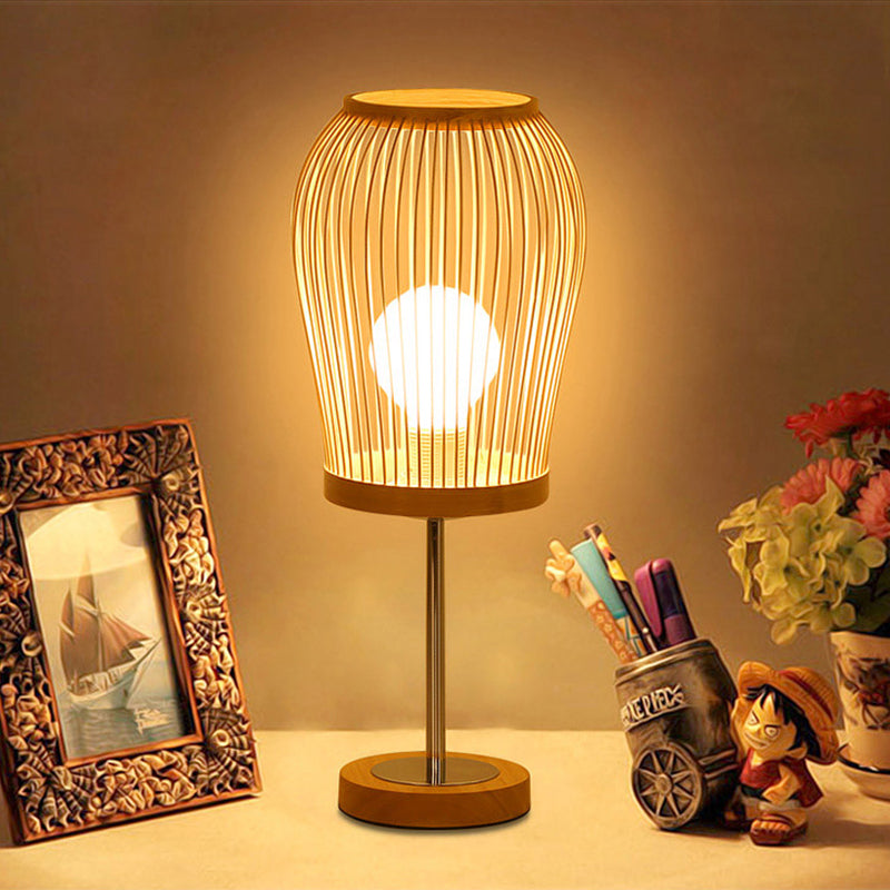 Chinese Bamboo Lantern Task Lighting: Small Beige Desk Lamp For Living Room