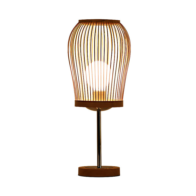 Chinese Bamboo Lantern Task Lighting: Small Beige Desk Lamp For Living Room