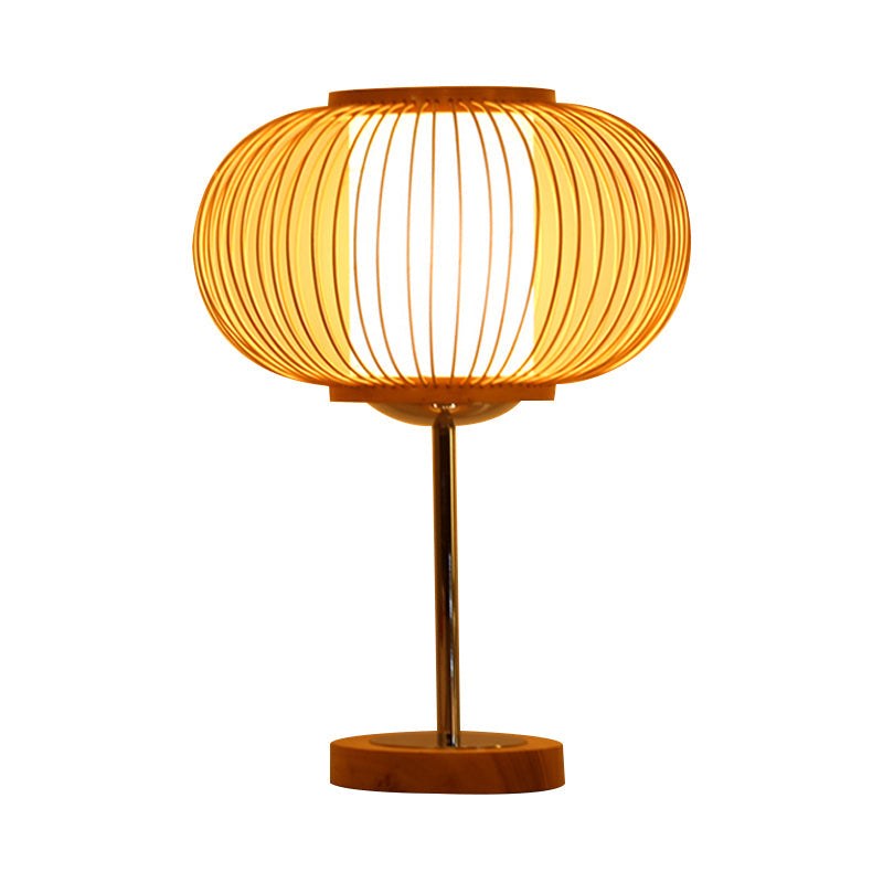 Beige Bamboo Shade Desk Light - 1 Bulb Living Room Task Lighting For An Asian Inspired Ambience