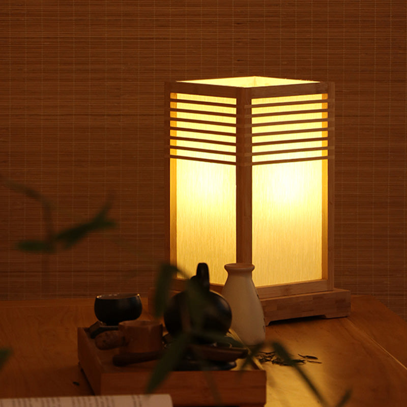 Japanese Wood Shade Desk Lamp With Beige Rectangular Design Small 1-Bulb Task Lighting