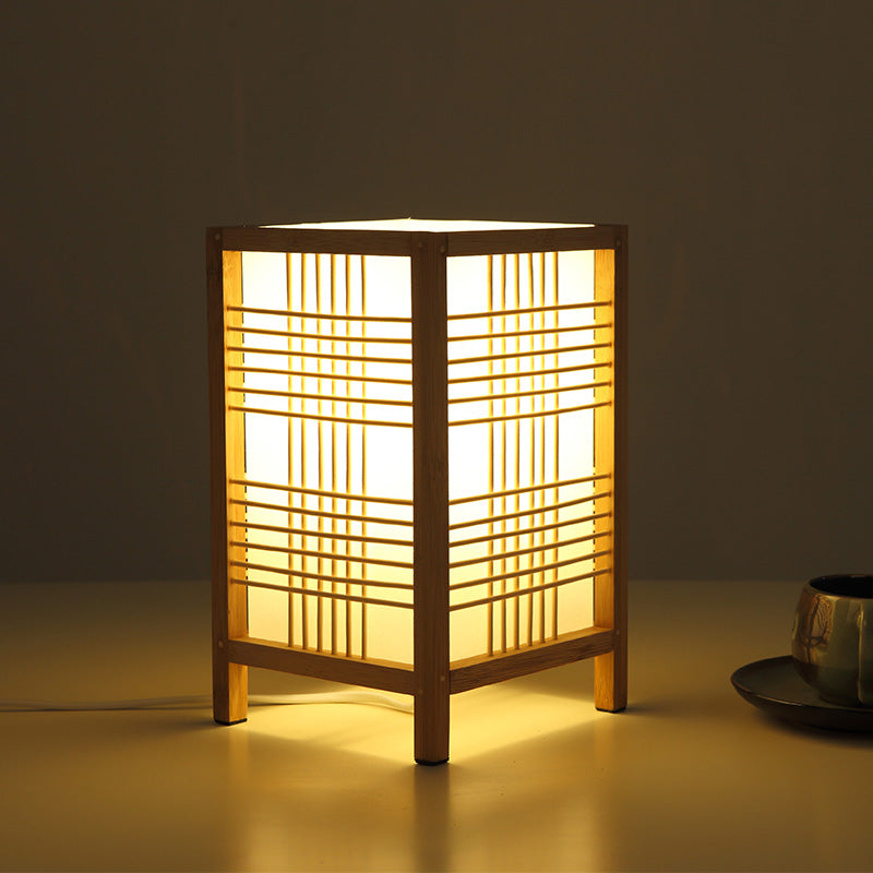 Chinese Beige Teahouse Desk Light - Rectangular Wood Shade 1 Head Task Lighting