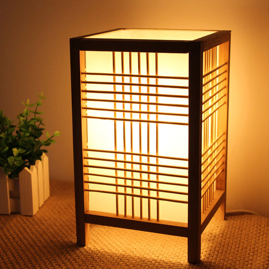 Chinese Beige Teahouse Desk Light - Rectangular Wood Shade 1 Head Task Lighting