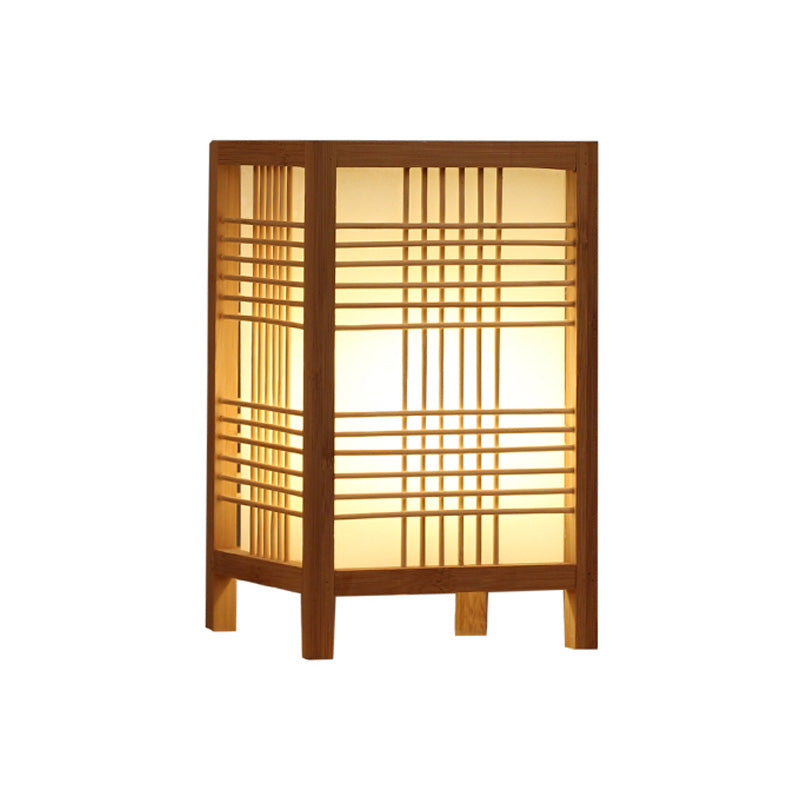 Chinese Beige Teahouse Desk Light - Rectangular Wood Shade 1 Head Task Lighting