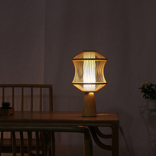 Japanese Wood Conical Task Lamp With Bamboo Shade - Beige Desk Light