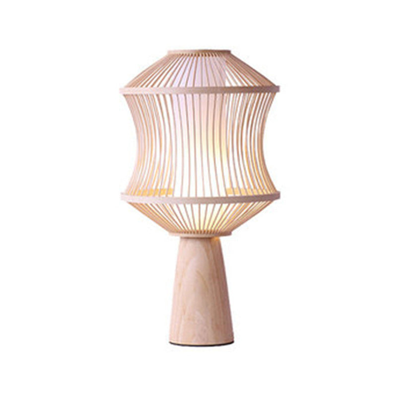 Japanese Wood Conical Task Lamp With Bamboo Shade - Beige Desk Light