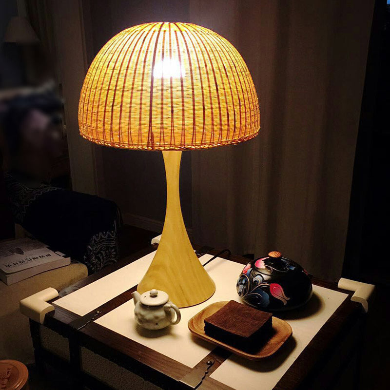 Trumpet Wood Desk Lamp - Asia Design With Bamboo Shade