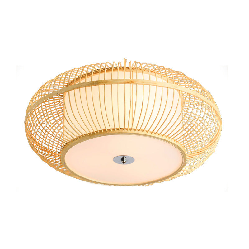 Asian Beige Ceiling Mounted Flush Light with Bamboo Shade - 1 Head Bedroom Fixture