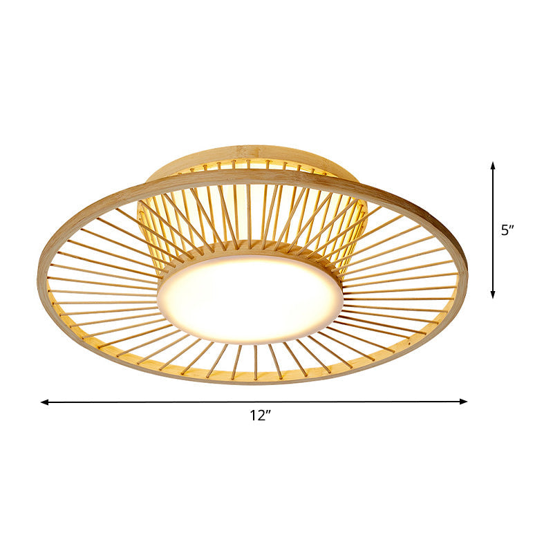 Bamboo Shade Chinese Ceiling Mount Beige Circular Lighting for Close to Ceiling Décor