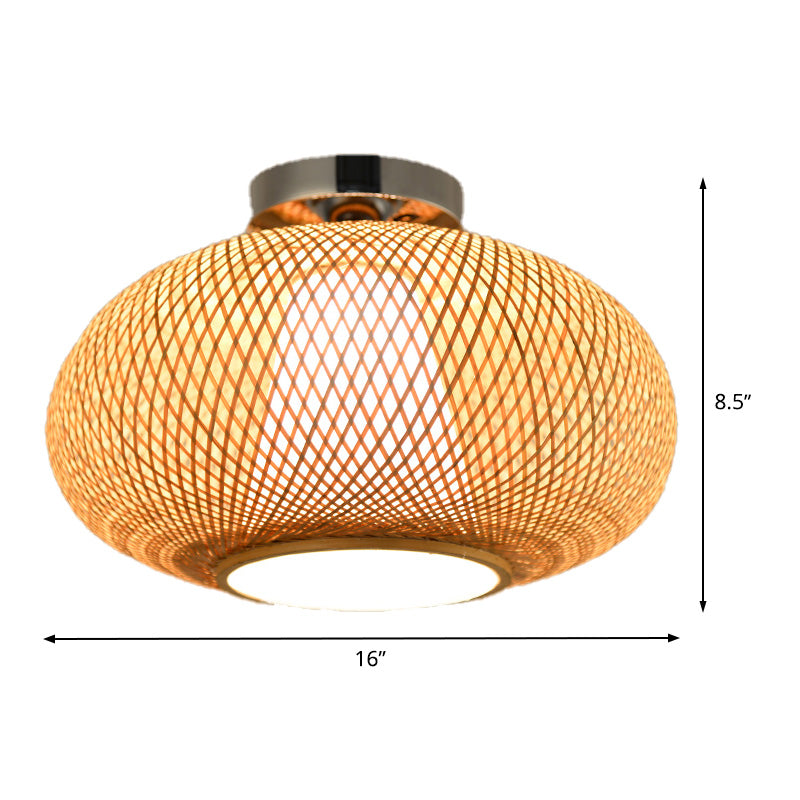 Sleek Flaxen Lantern Semi Flush Mount: Stylish Chinese Bamboo Ceiling Light for Dining Room