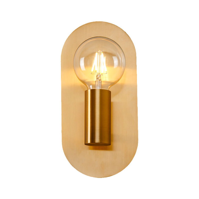 Modern Gold Wall Lamp With Exposed Bulb And Metal Backplate