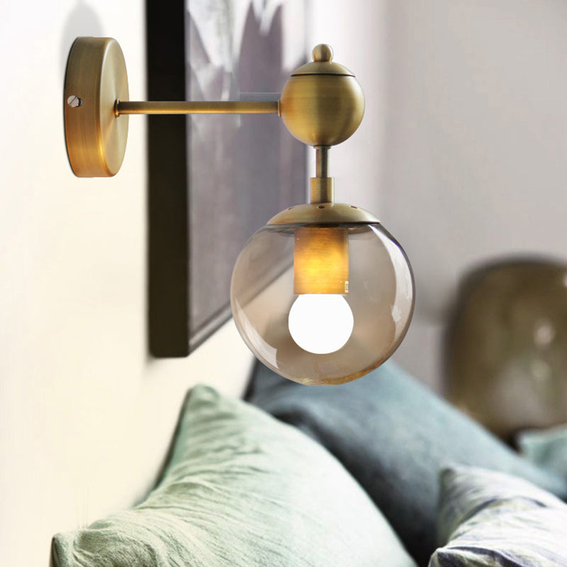 Modern Amber Glass Wall Sconce In Gold For Bedroom Lighting