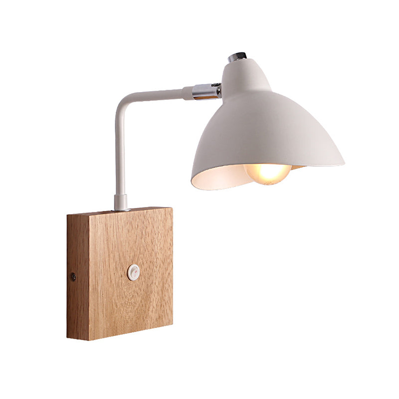 Contemporary Metal Wall Lamp - White Light Sconce With Square Wooden Backplate