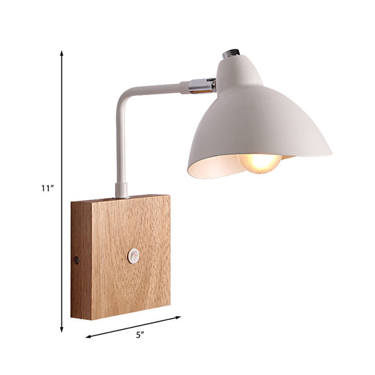 Contemporary Metal Wall Lamp - White Light Sconce With Square Wooden Backplate