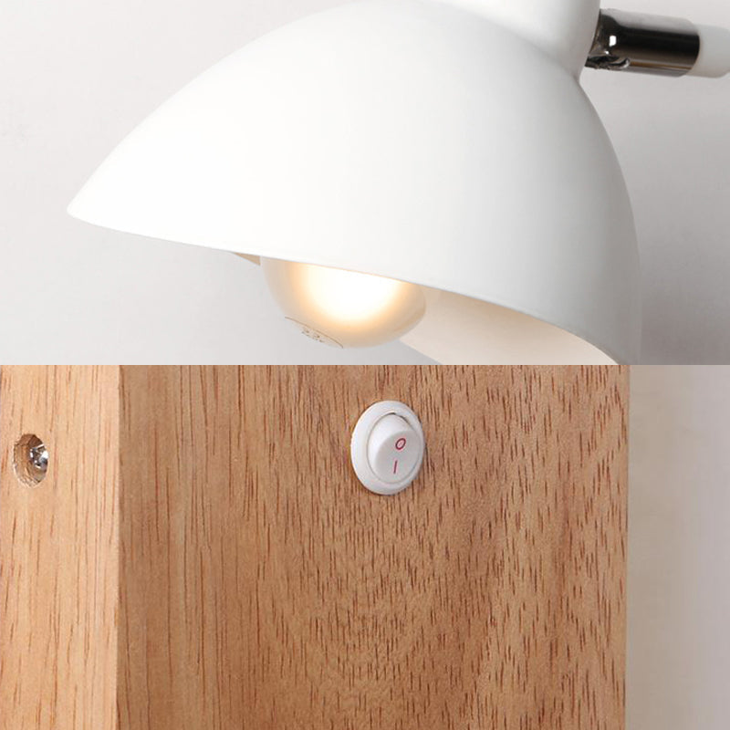 Contemporary Metal Wall Lamp - White Light Sconce With Square Wooden Backplate