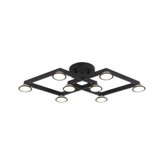 Modern Black Diamond Shape Flush Mount Ceiling Light with 8 Lights - Ideal for Restaurants