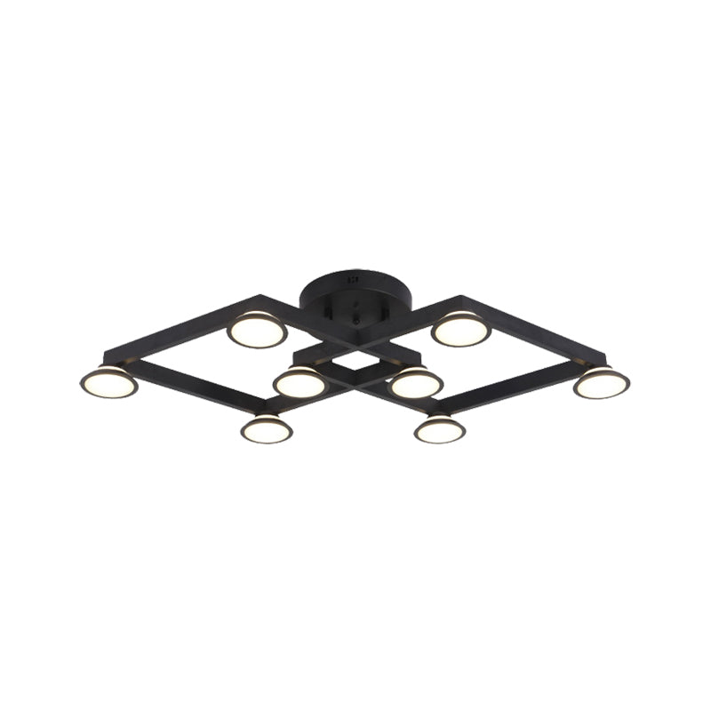 Modern Black Diamond Shape Flush Mount Ceiling Light With 8 Lights - Ideal For Restaurants