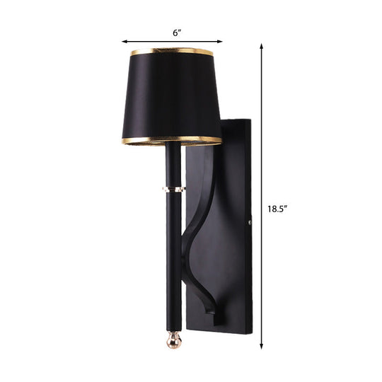 Minimalist Metallic Wall Sconce Light 1-Light Black/Flaxen For Bedroom - 16/18.5 Cone Mount Lighting