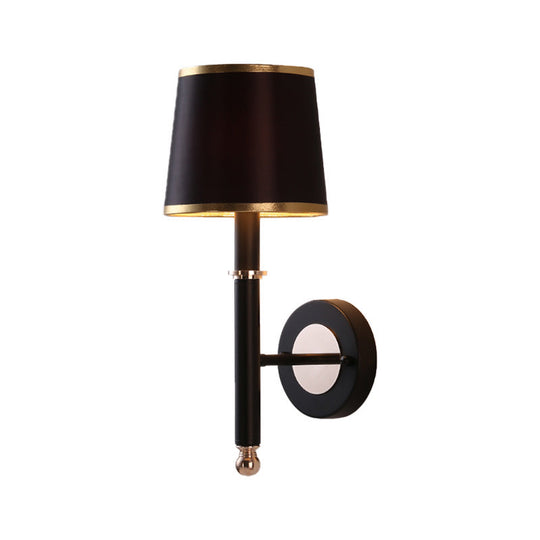 Minimalist Metallic Wall Sconce Light 1-Light Black/Flaxen For Bedroom - 16/18.5 Cone Mount Lighting