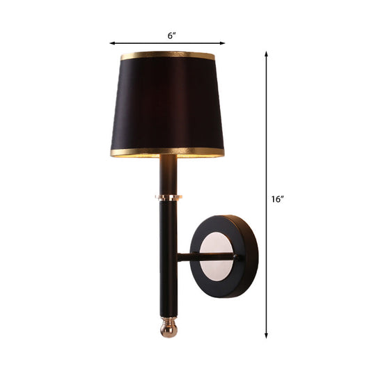 Minimalist Metallic Wall Sconce Light 1-Light Black/Flaxen For Bedroom - 16/18.5 Cone Mount Lighting