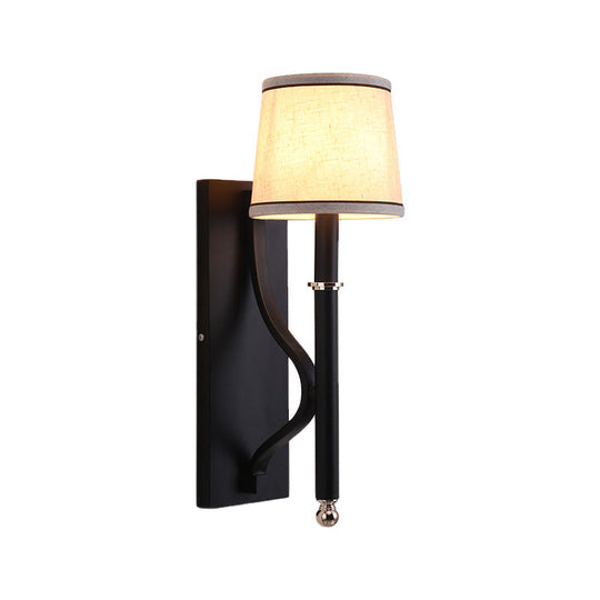 Minimalist Metallic Wall Sconce Light 1-Light Black/Flaxen For Bedroom - 16/18.5 Cone Mount Lighting