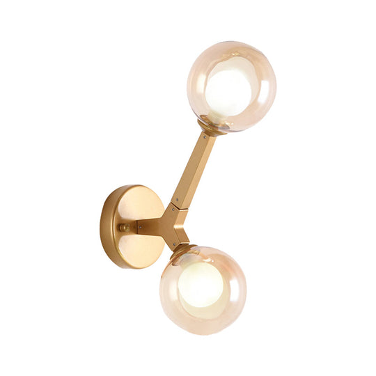 Modern Double Globe Wall Lamp - Glass Shade Sconce Light Fixture In Gold/Black Finish For Corridor