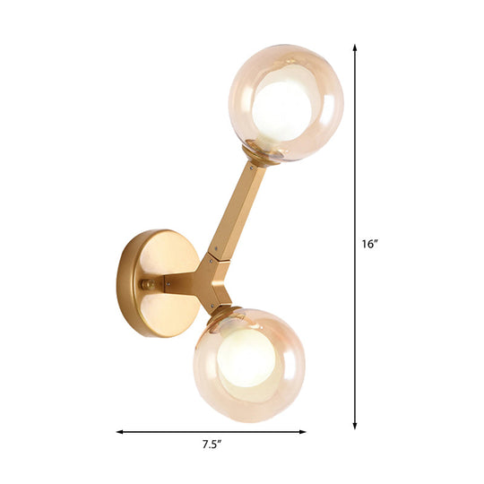 Modern Double Globe Wall Lamp - Glass Shade Sconce Light Fixture In Gold/Black Finish For Corridor